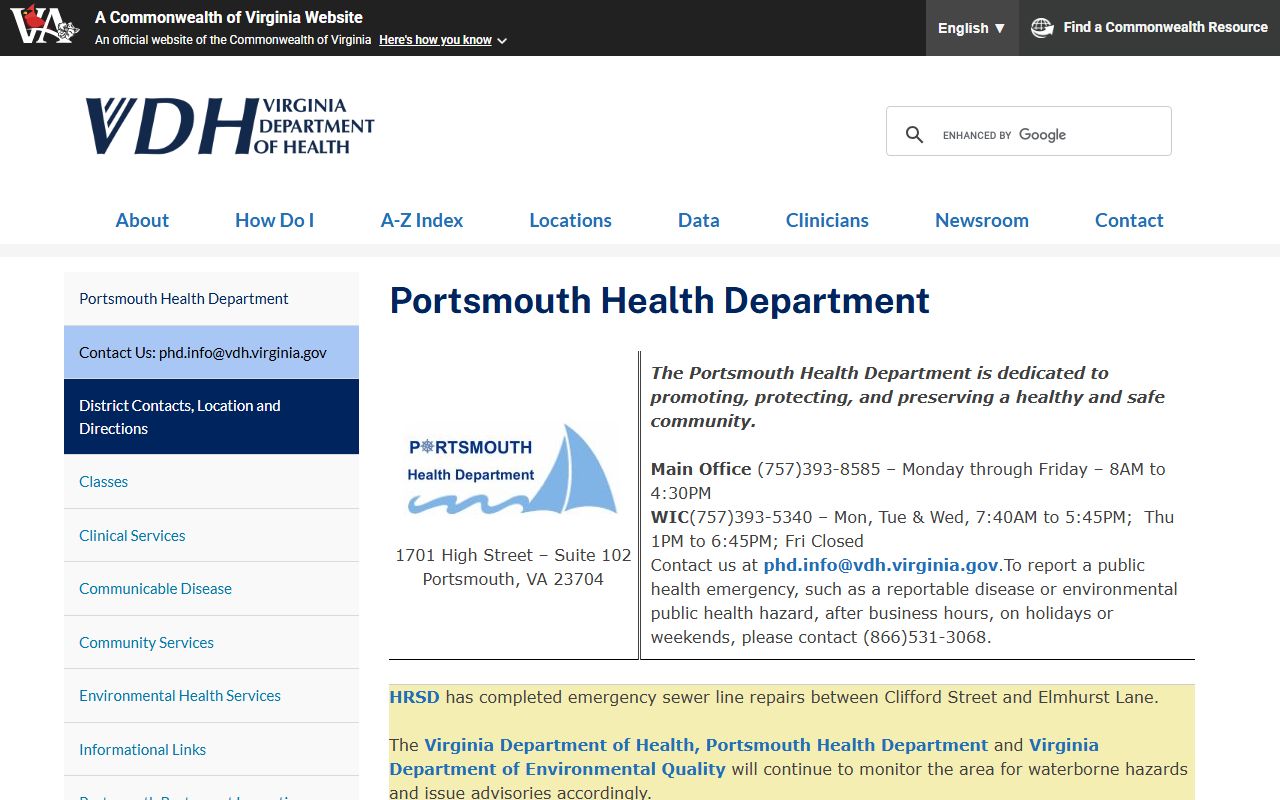 Portsmouth Virginia obituary death records health department