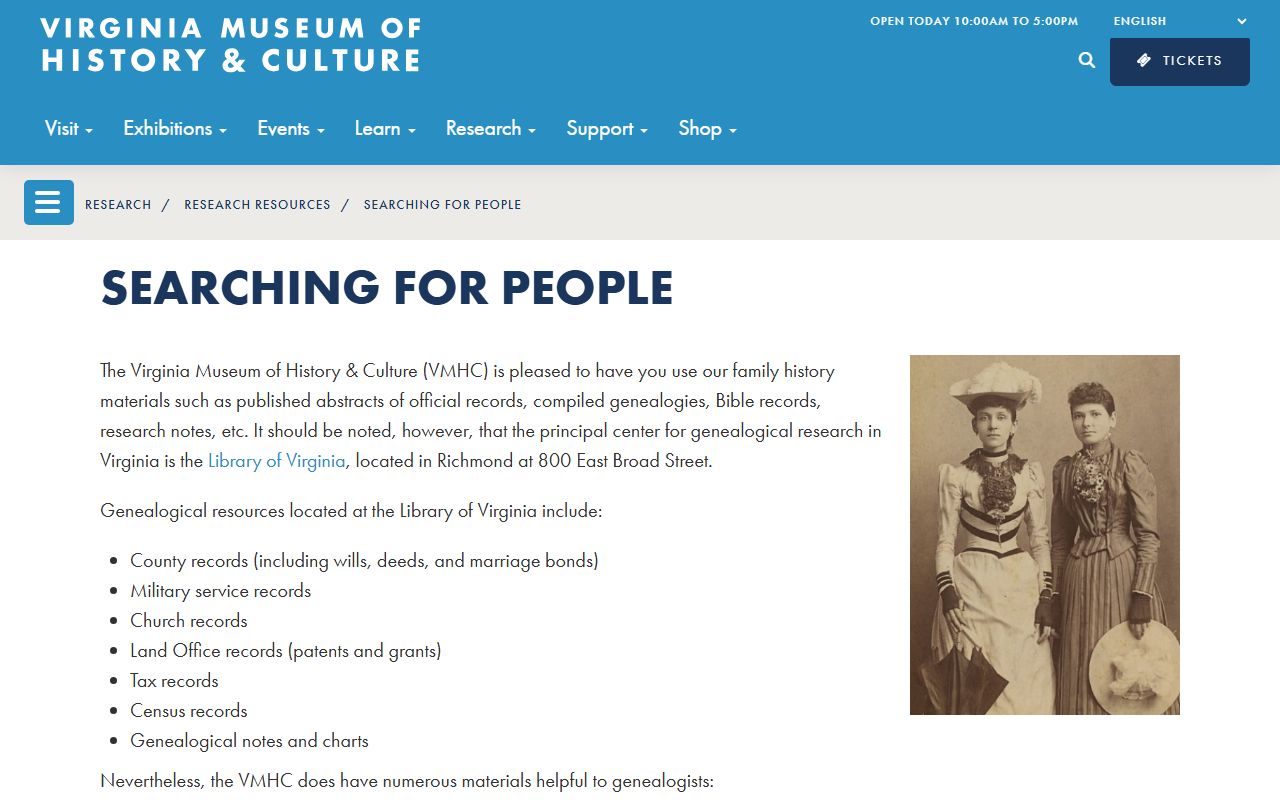 Virginia Museum of History and Culture genealogy resources for obituary research