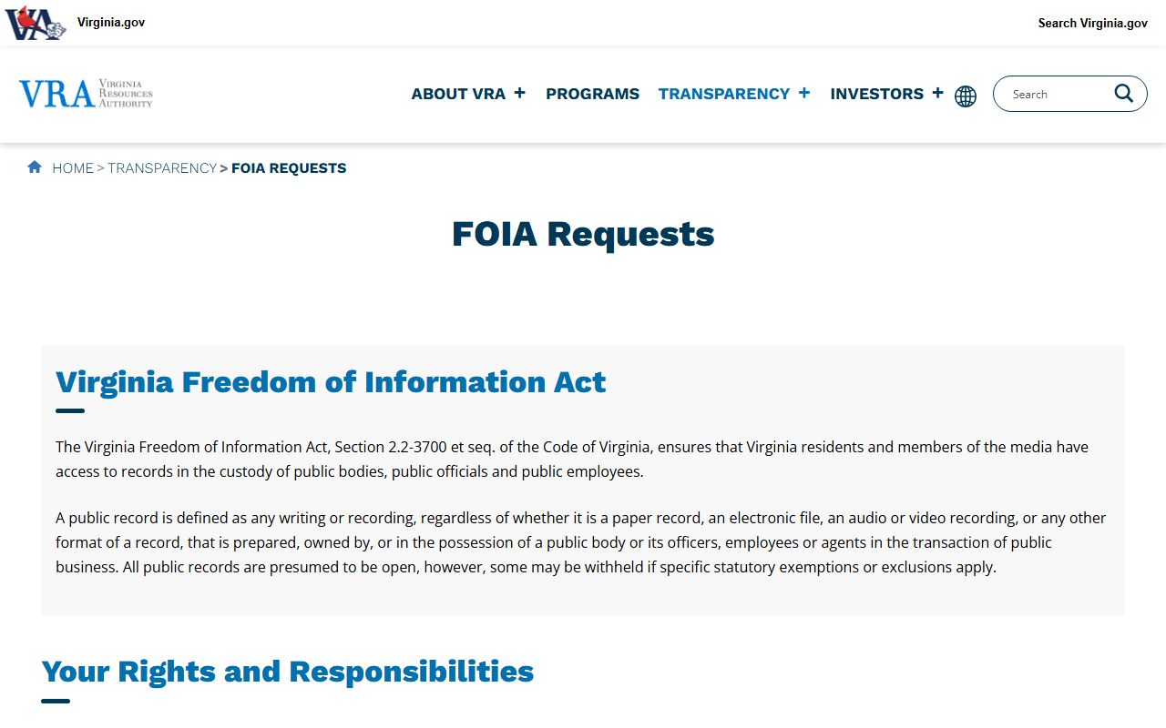 Virginia FOIA records request portal for public records access