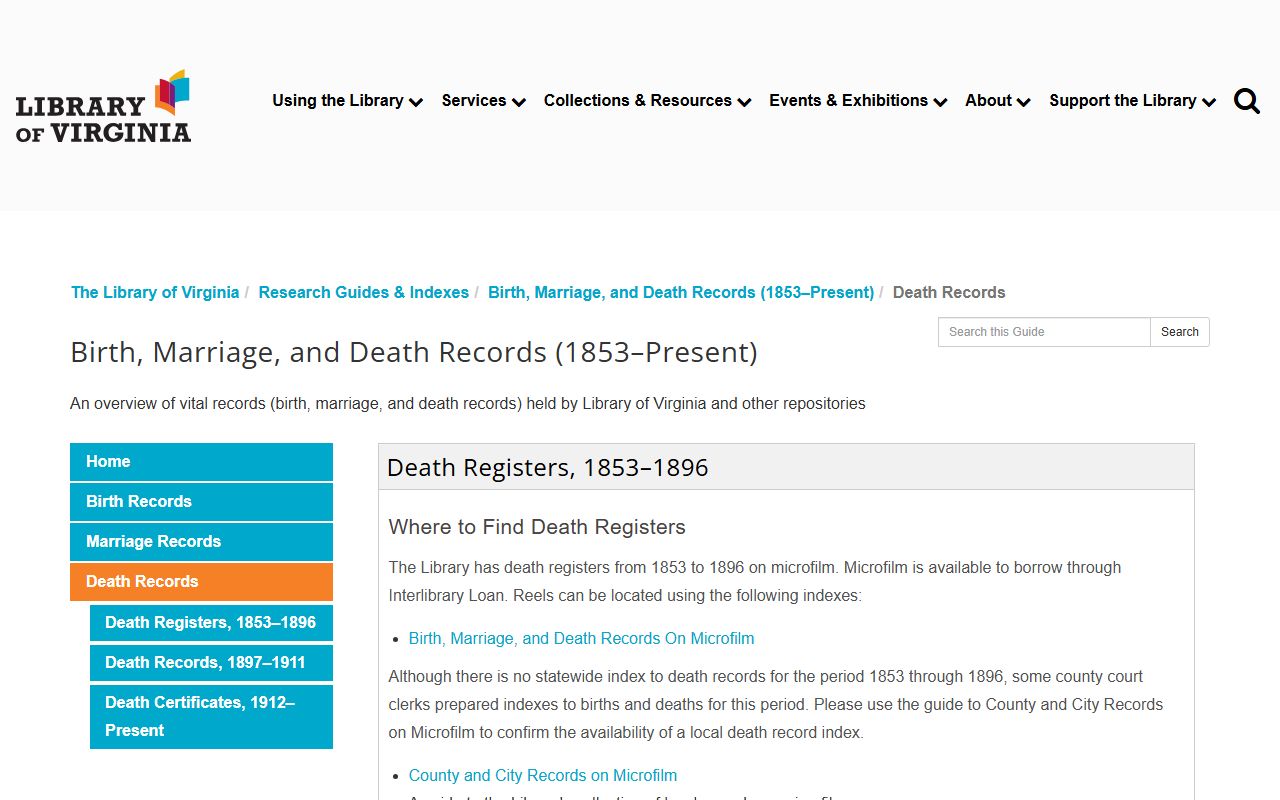 Library of Virginia death records guide for Virginia obituary research