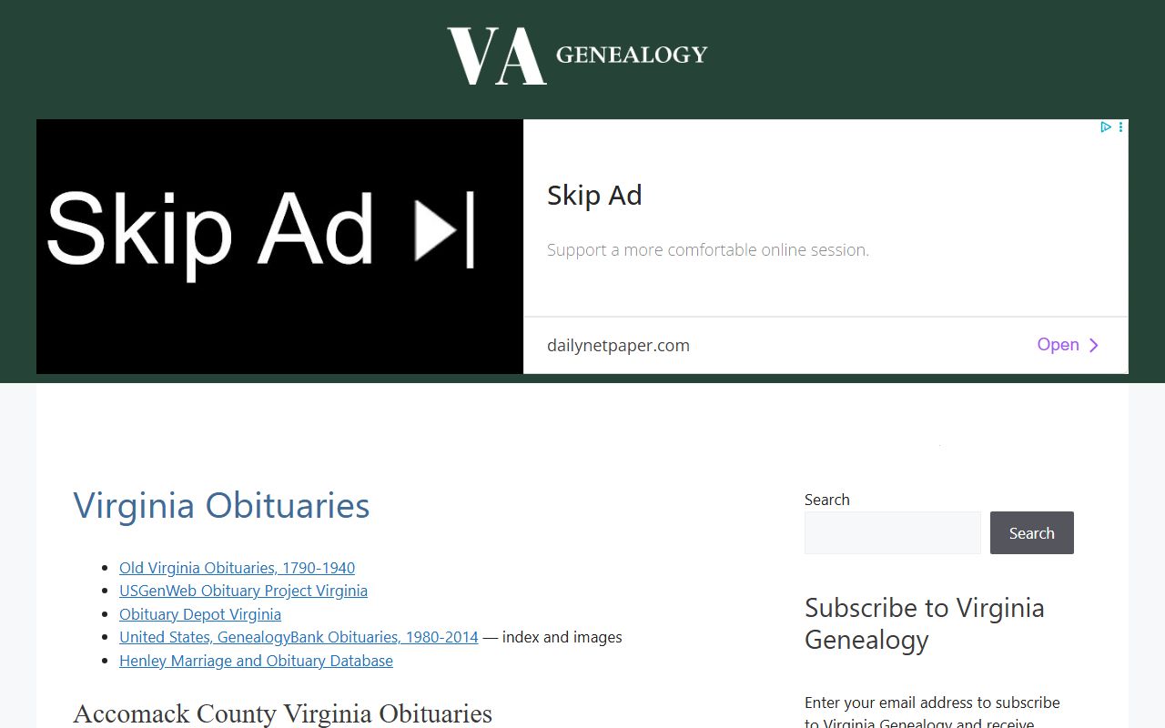 Virginia Genealogical Society obituary resources for death records research